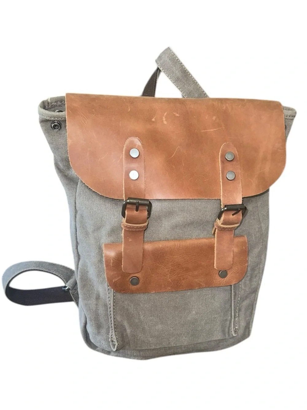 United Leather New York Cotton Canvas CowhideLeather UNISEX Backpack Taupe NWOT